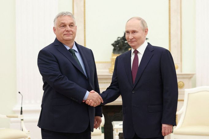 Maďarského premiéra Viktora Orbána přijal v Moskvě ruský prezident Vladimir Putin, 5. července 2024