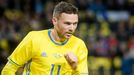 Sweden's Marcus Berg celebrates scoring the opening goal during the friendly soccer match between Sweden and Czech Republic at Friends Arena in Stockholm