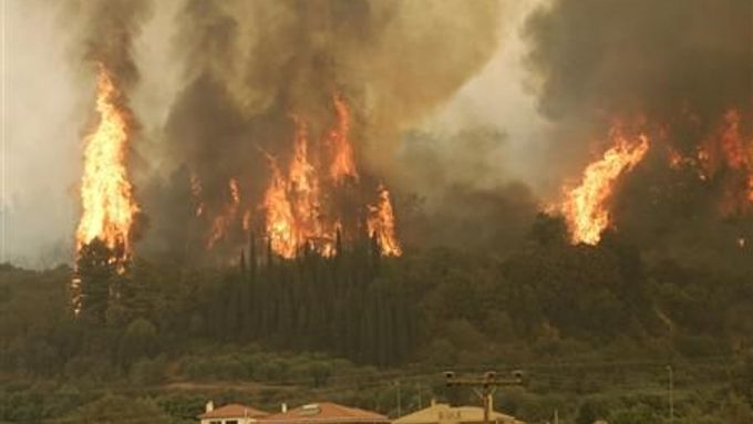 Lesní požár v Řecku letos v létě