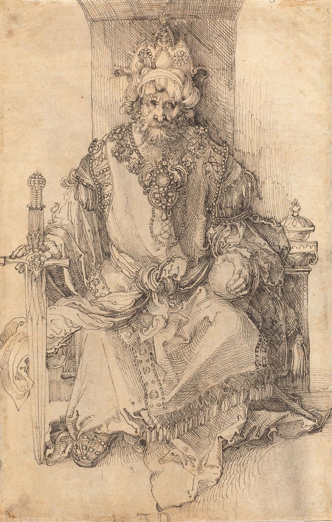 Albrecht Dürer: Orientální panovník sedící na svém trůně, okolo roku 1495