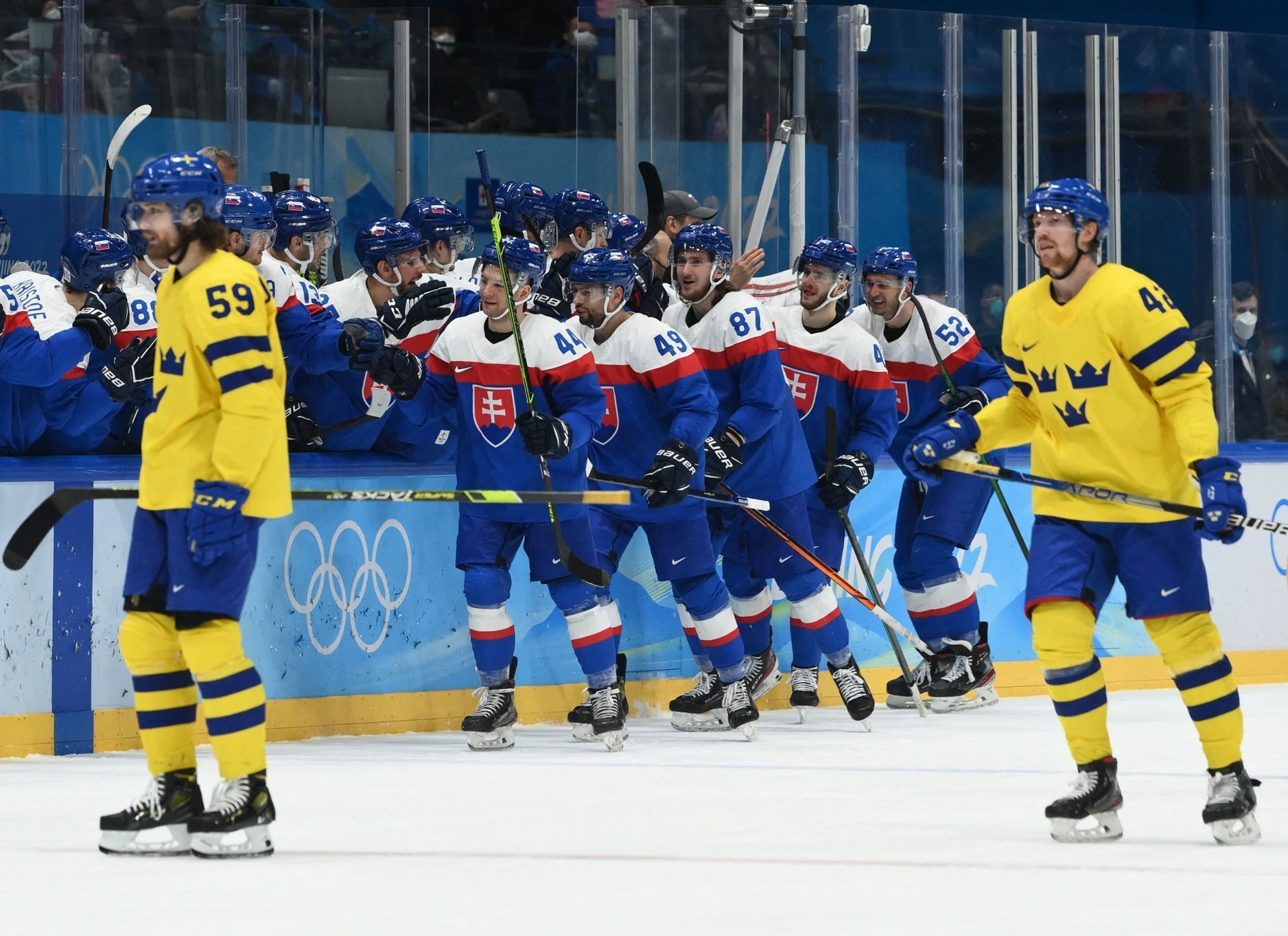 Radost Slováků po druhé vstřelené brance