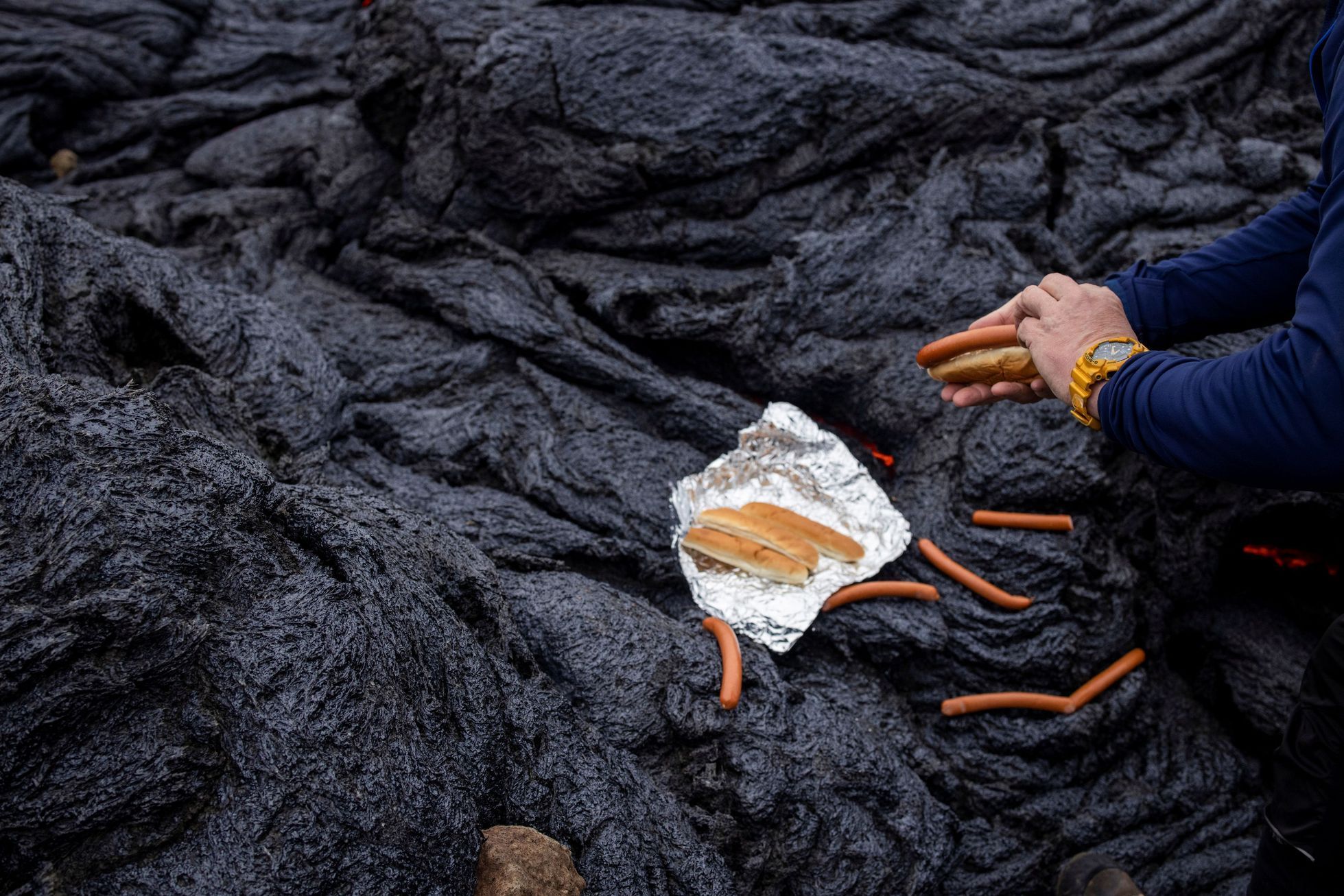 island sopka výbuch erupce hotdog