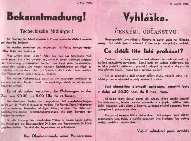 Povstání na začátku května 1945 v Přerově a Nymburce.
