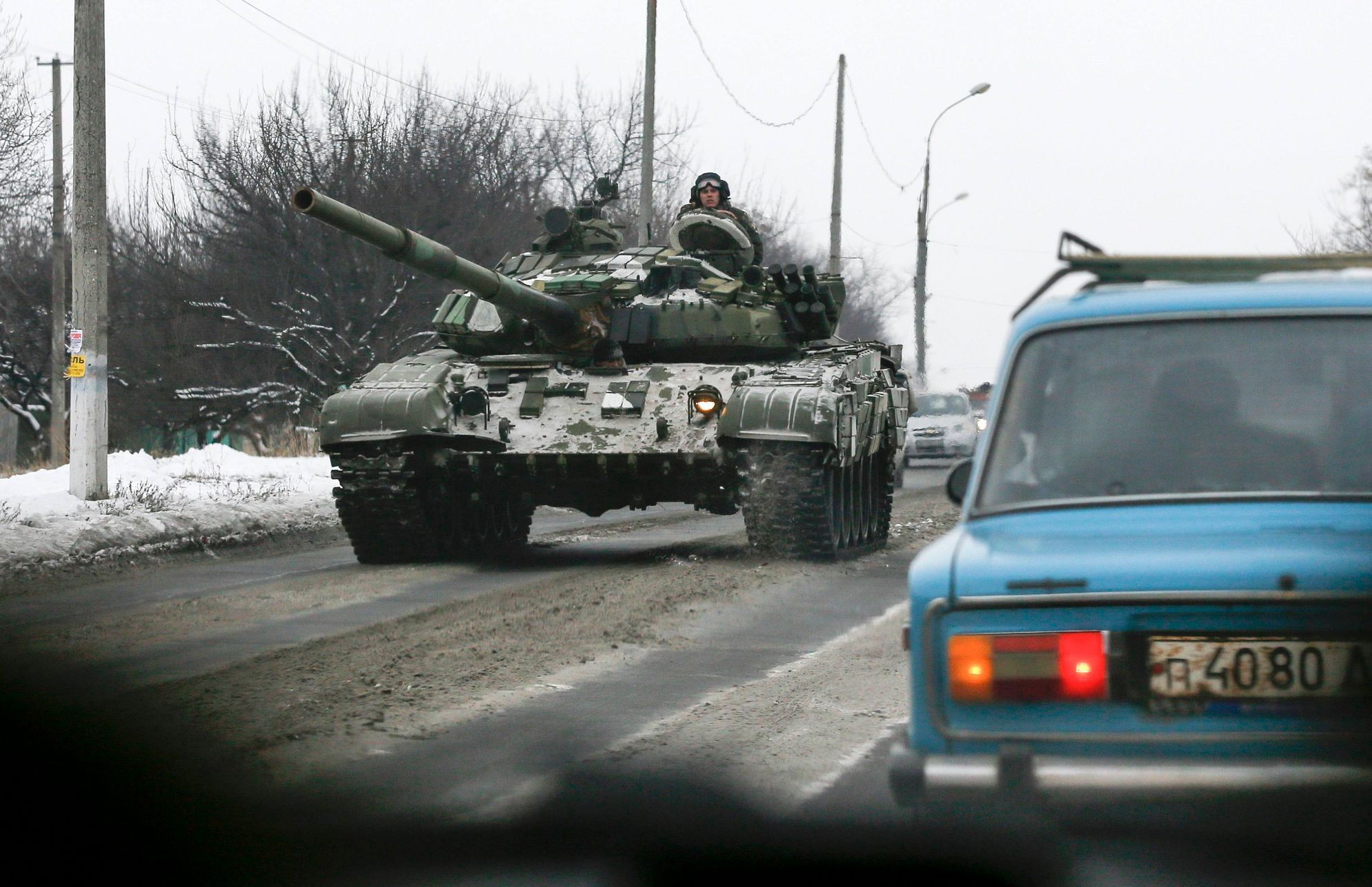 Tank separatistů nedaleko Doněcka.