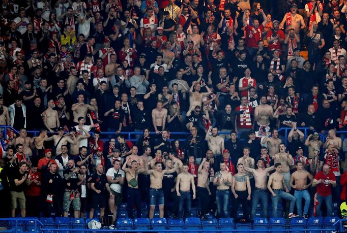 fotbal, odveta čtvrtfinále Evropské ligy, Chelsea - Slavia, fanoušci Slavie