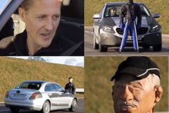 Video: Schumacher v reklamě málem přejel Klause
