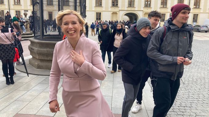 Kandidátka na prezidentku Danuše Nerudová na Pražském hradě v den inaugurace nového prezidenta Petra Pavla.