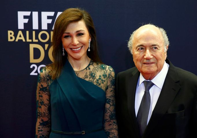 FIFA President Joseph Blatter (R) and Linda Barras arrive for the FIFA Ballon d'Or 2014 soccer awards ceremony at the Kongresshaus in Zurich January 12, 2015. REUTERS/Arn