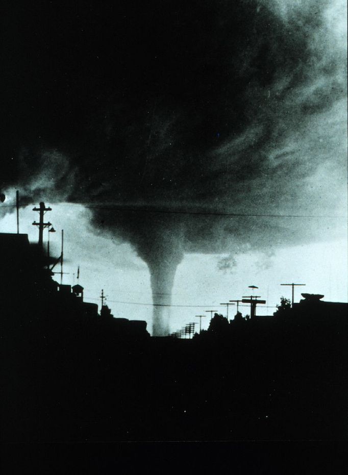 Tornado approaching Canadian city. Vulcan, Alberta, Canada. July 8, 1927.