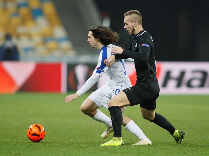 fotbal, Evropská liga 2018/2019, Dynamo Kyjev - Jablonec, Mykola Šaparenko a Miloš Kratochvíl