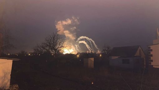 Exploze poblíž Dněpropetrovska na Ukrajině. Ruský útok na Ukrajinu. 24. 2. 2022