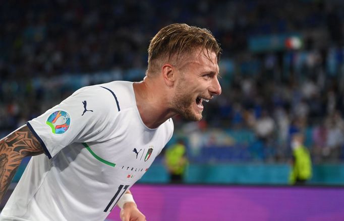 Ciro Immobile slaví druhý gól Itálie v zápase Turecko - Itálie na ME 2020