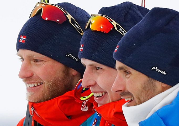 ZOH 2018, skiatlon M: Martin Johnsrud Sundby, Simen Hegstad Krüger a  Hans Christer Holund