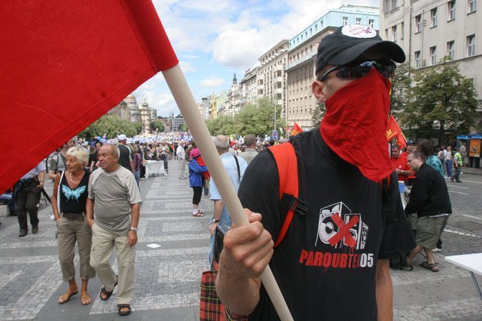 Demonstrace odborářů na Václavském náměstí v Praze