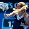 Cibulkova of Slovakia hits a return to Schiavone of Italy during their women's singles match at the Australian Open 2014 tennis tournament in Melbourne