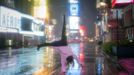 A visitor in a bathrobe does a cartwheel in the rain while visiting Times Square in New York October 29, 2012. As Hurricane Sandy aimed straight for them, promising to hammer the place they live with lashing winds and extensive flooding, New Yorkers seemed to be all about nonchalance on Monday morning - an attitude that didn't last into the afternoon. REUTERS/Adrees Latif (UNITES STATES - Tags: ENVIRONMENT DISASTER SOCIETY TPX IMAGES OF THE DAY) Published: Říj. 30, 2012, 12:34 dop.