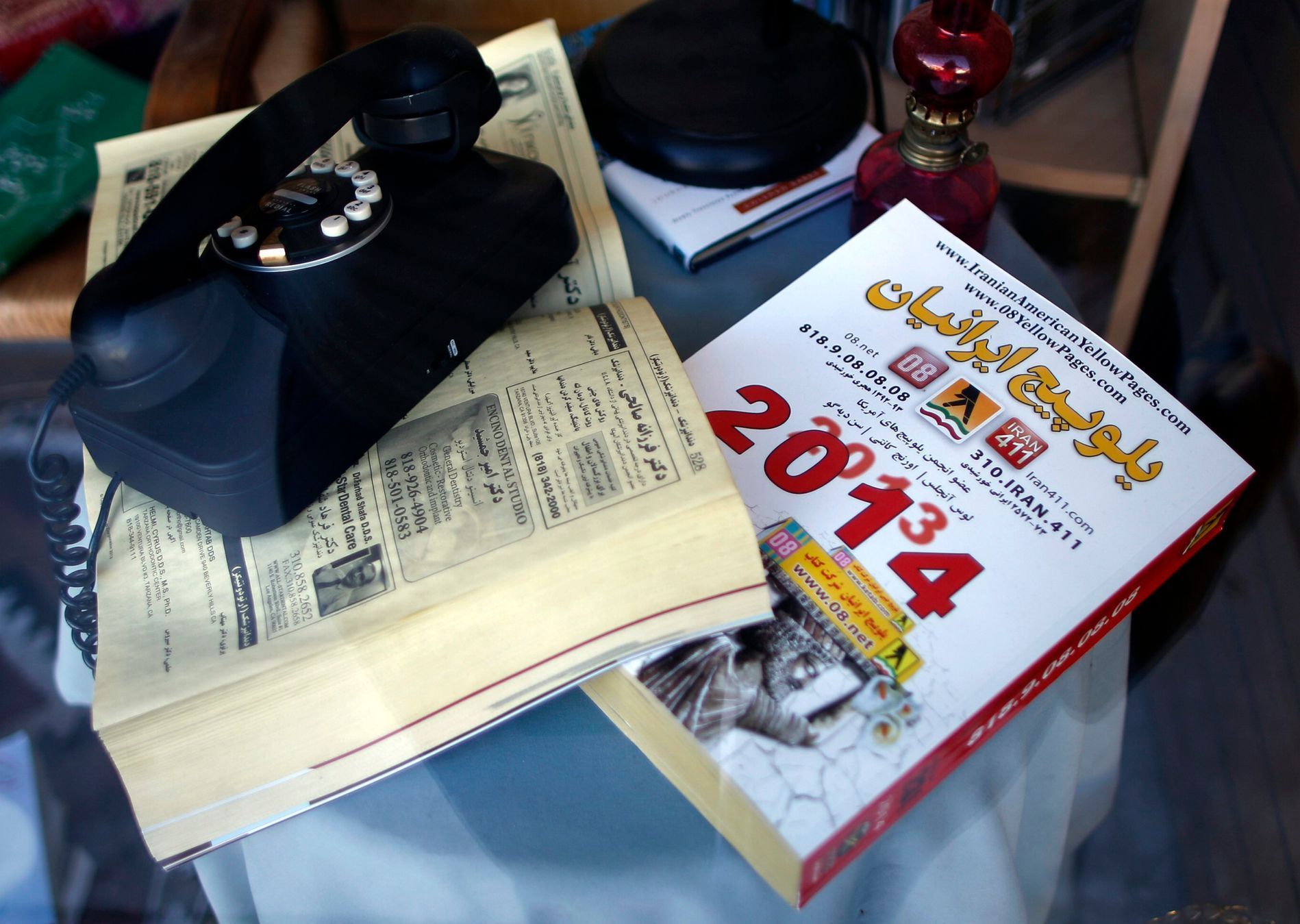 Iranian American phone directory is seen in a store window in the Westwood district of Los Angeles