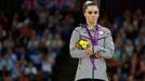 Americká gymnastka McKayla Maroney pózuje se stříbrem na OH 2012 v Londýně.