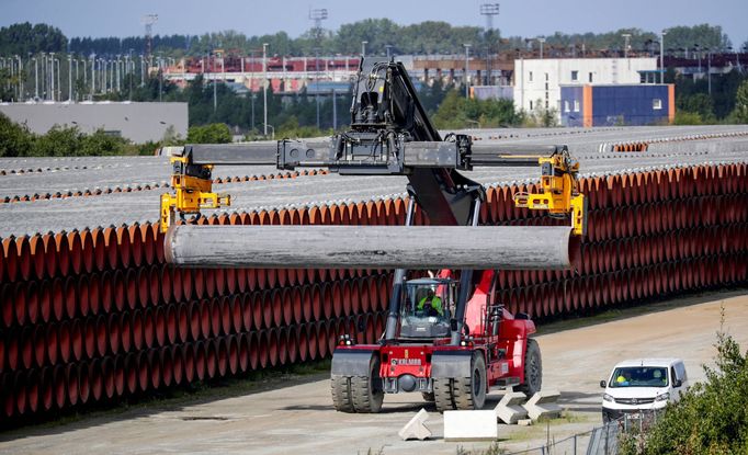 Pipes for the Nord Stream 2 Baltic Sea pipeline are stored on a site at the port of Mukran in Sassnitz, Germany, September 10, 2020. REUTERS/Hannibal Hanschke