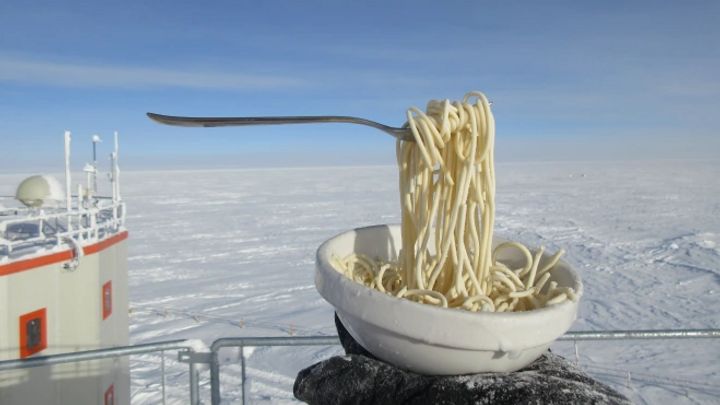 Vaření při teplotě hluboko pod nulou. Na Antarktidě nafotili, co s jídlem udělá mráz; Zdroj foto: Cyprien Verseux and Carmen Possnig, © PNRA/IPEV/ESA