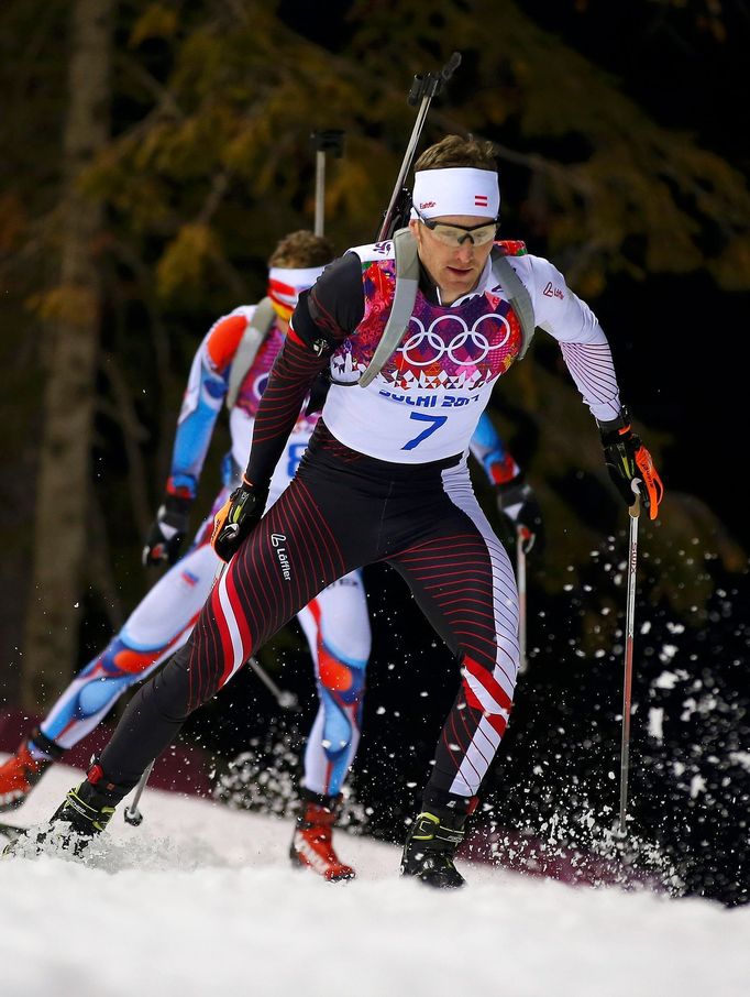 Soči 2014, biatlon, stíhačka: Simon Eder, Rakousko a Ondřej Moravec