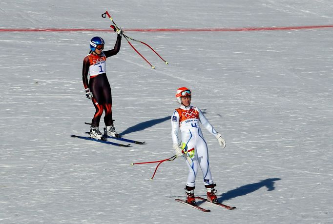 Soči 2014, super-G Ž: Carolina Ruizová-Castillová, Španělsko (vlevo) a Jessica Lindellová-Vikarbyová, Švédsko