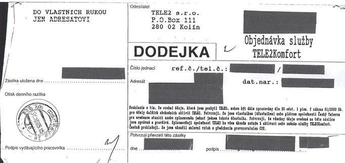 Dodejka, kterou se příjemce zásilky zaváže k uzavření smlouvy s TELE2