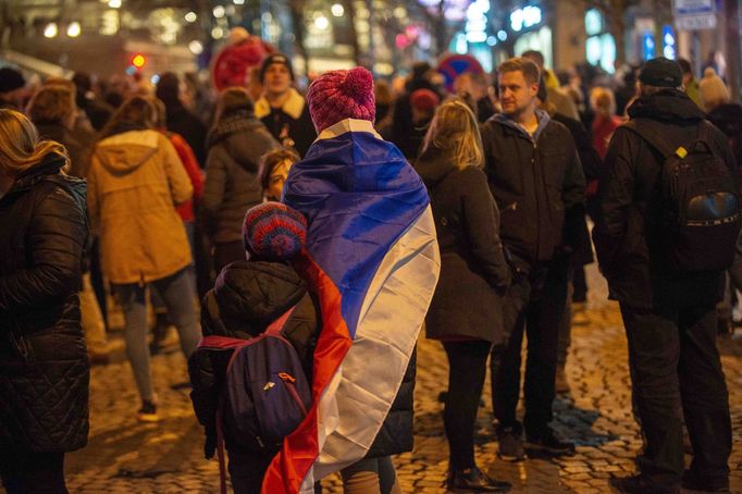 Oslavy výročí sametové revoluce na Václavském náměstí.