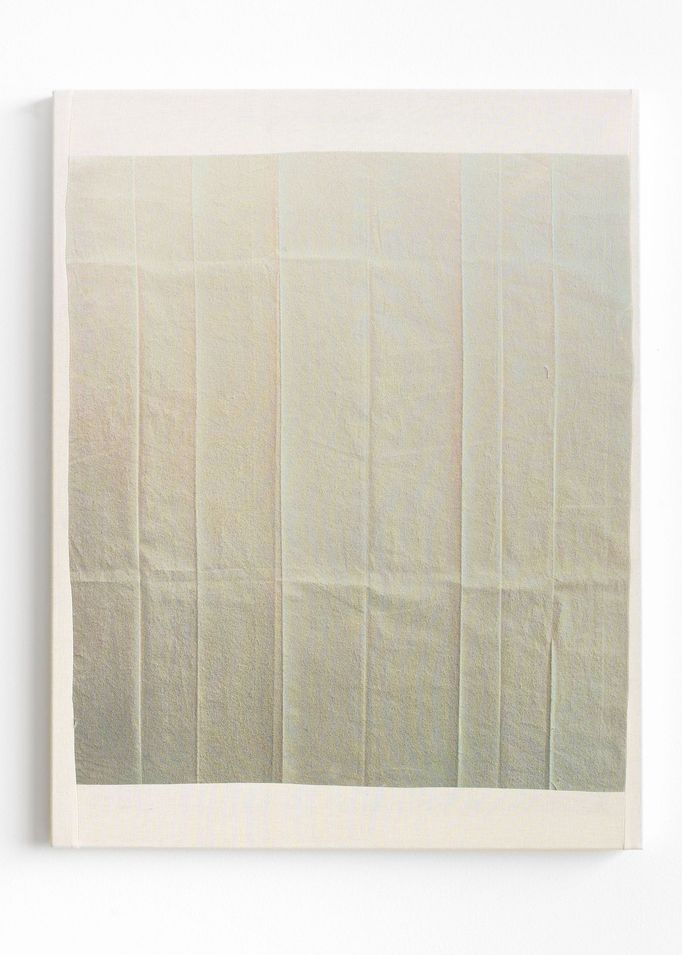 Z nabídky prosincové aukce. Monika Žáková: Ozvěny fragility (171), 2020, bavlna, akryl na plátně, 90x70 cm.