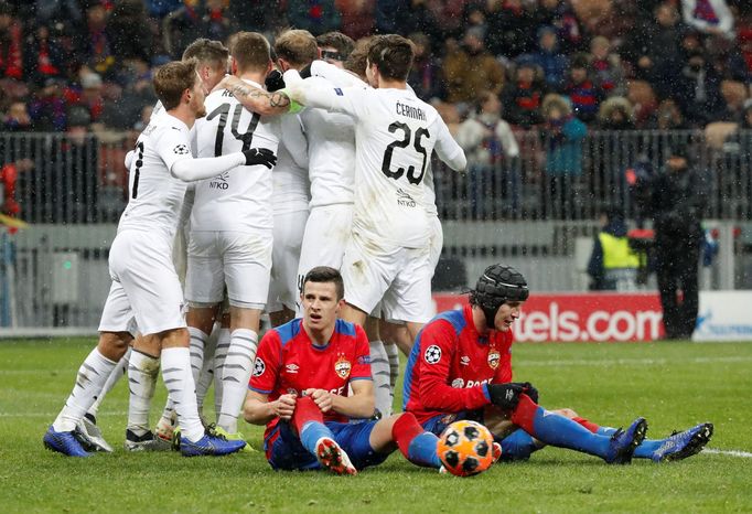 fotbal, Liga mistrů 2018/2019, CSKA Moskva - Viktoria Plzeň, radost fotbalistů Plzně