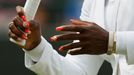 Serena Williams of the U.S. warms up before her women's singles tennis match against Caroline Garcia of France at the Wimbledon Tennis Championships, in London June 27, 2