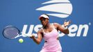 Aug 28, 2023; Flushing, NY, USA; Sloane Stephens of the United States hits to Beatriz Haddad Maia of Brazil on day one of the 2023 U.S. Open at the Billie Jean King Natio