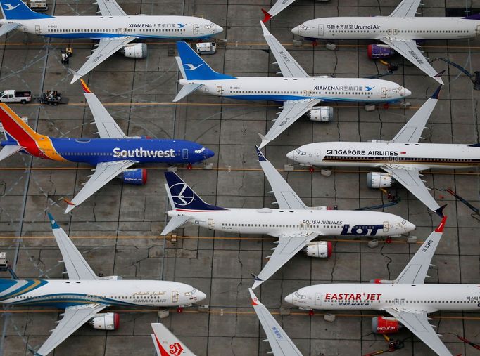 Letadla Boeing 737 MAX zaparkovaná na mezinárodním letišti Grant County na severu amerického města Moses Lake.