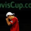 Japan's Ito reacts after losing a point against Czech Republic's Stepanek during their Davis Cup quarter-final tennis match in Tokyo