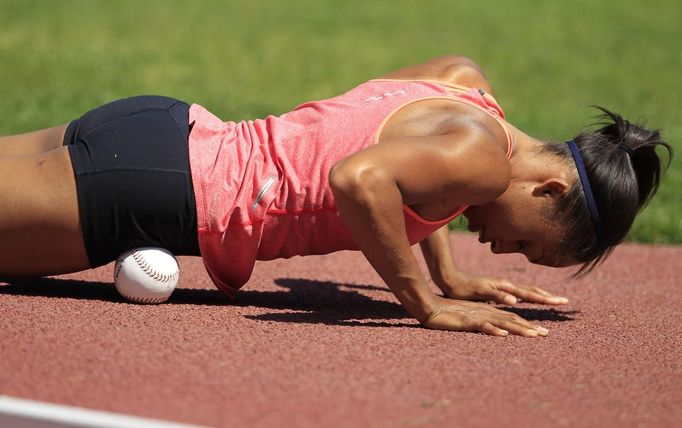 Track and field sprint athlete Allyson Felix of the U.S. trains for the London 2012 Olympics in Los Angeles