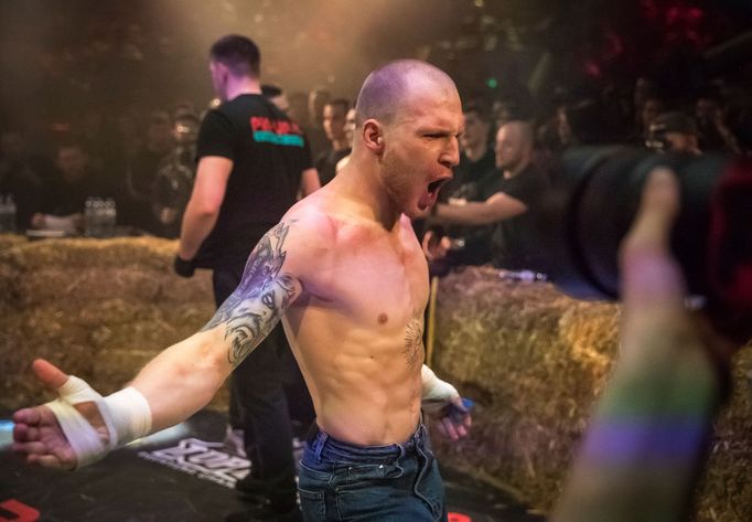 Fighter Alexey Melnikov reacts during the "Top Dog" bare-knuckle boxing tournament in Moscow, Russia April 16, 2021. Picture taken April 16, 2021. REUTERS/Shamil Zhumatov