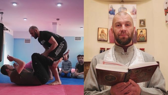 Pokud ortodoxní kněz Andrij Korobkov neslouží své malé farnosti na západní Ukrajině, pomáhá místní komunitě jinak. Učí děti bojovým uměním.