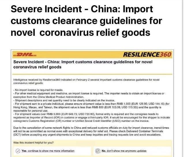 čína; koronavirus; dhl