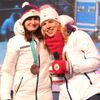 Ester Ledecká, Martina Sáblíková, přivítání na Staroměstském náměstí po návratu z OH v Pchjongčchangu