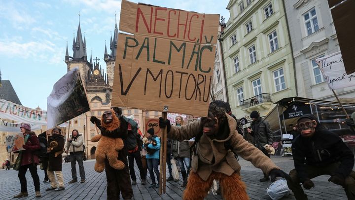 Foto z Prahy: Lidé jako opice protestovali proti spalování palmového oleje v motorech