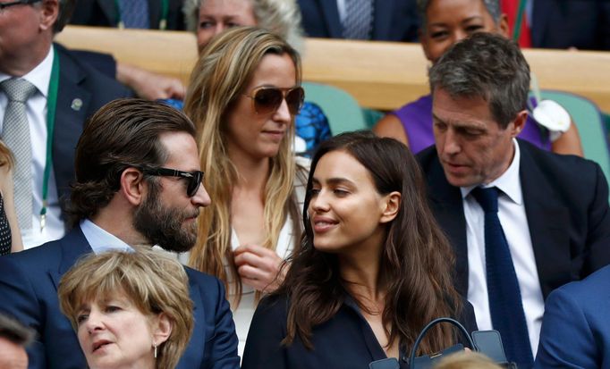 Actor Bradley Cooper and his girlfriend model Irina Shayk with actor Hugh Grant and Anna Eberstein