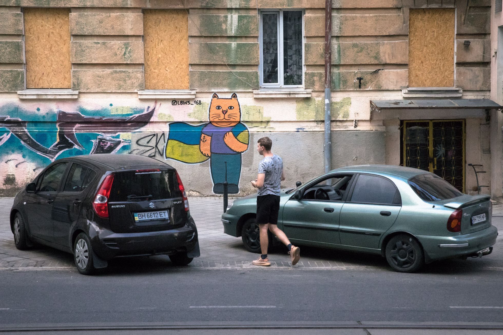 Anonymní graffiti umělec LBWS, Oděsa, Ukrajina, kočky