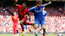 Chelsea's Kalas challenges Liverpool's Sterling during their English Premier League soccer match at Anfield in Liverpool