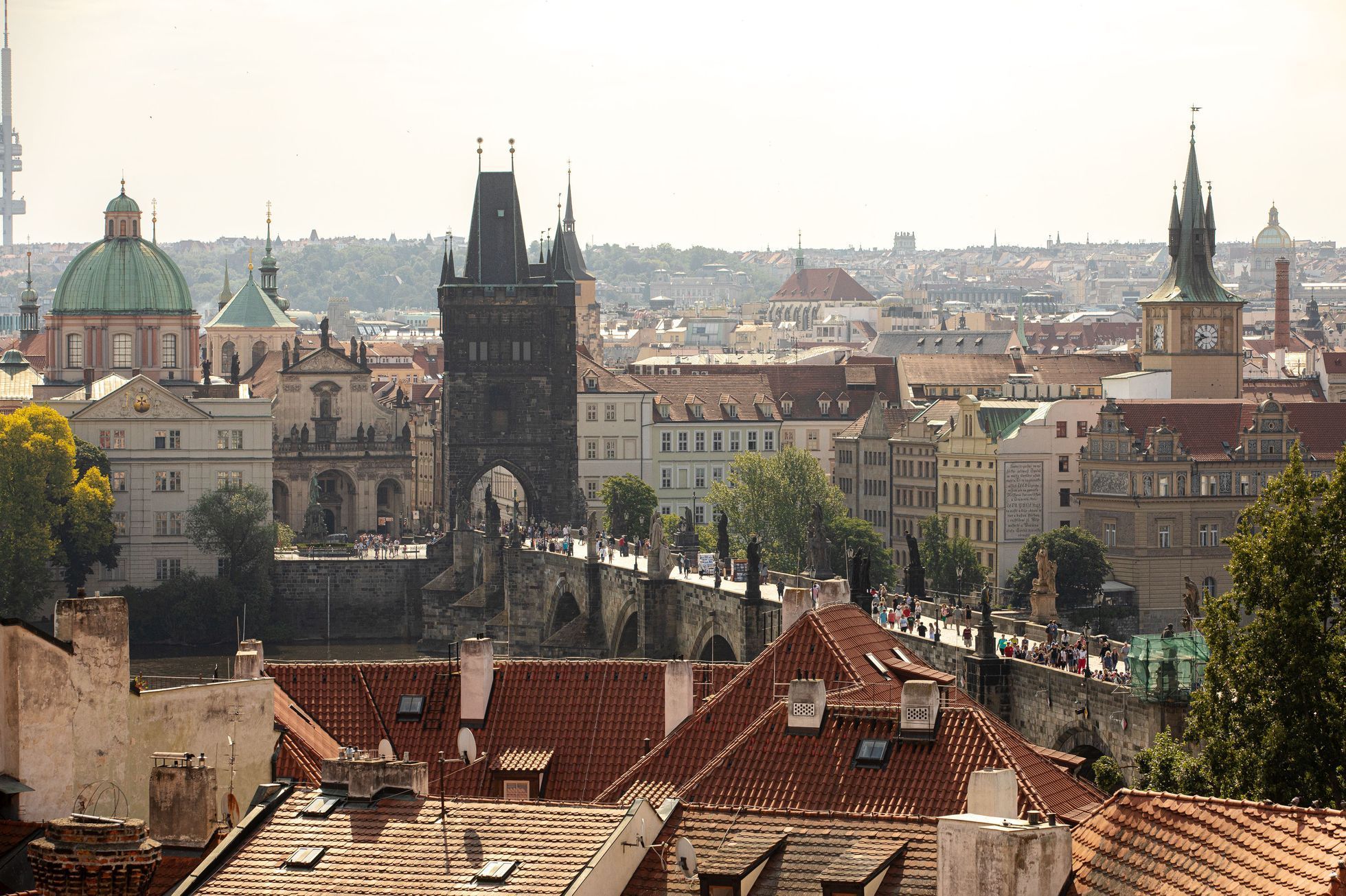 Praha, panorama, Pražský hrad, pohled ze střech, Praha z výšky