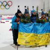 Ukrajinské biatlonistky po vítězném závodě ve štafetách v Soči