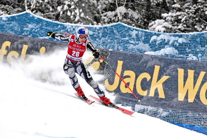 Ester Ledecká ve vítězném sjezdu Světícího poháru v Lake Louise