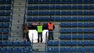 Tribuna fanoušků FK Teplice zůstala po začátku utkání téměř prázdná.