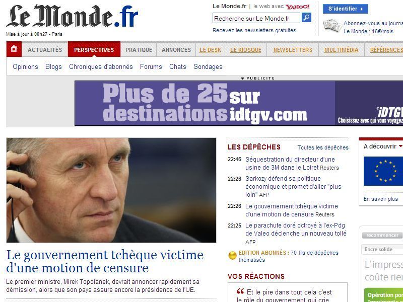 Le Monde: Česká vláda obětí hlasování o nedůvěře