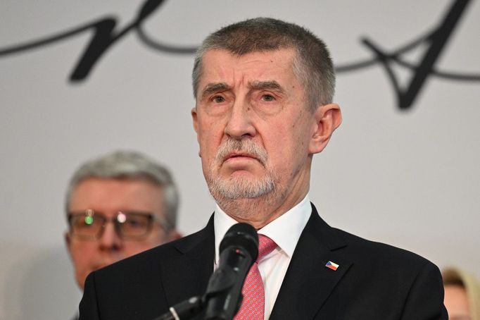 Andrej Babiš. Záběr z pražského volebního štábu prezidentského kandidáta Andreje Babiše. 28. 1. 2023