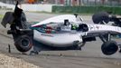 Williams Formula One driver Felipe Massa of Brazil crashes with his car in the first corner after the start of the German F1 Grand Prix at the Hockenheim racing circuit,